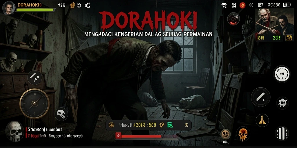 Tampilan gameplay DORAHOKI yang menakutkan dan menegangkan.