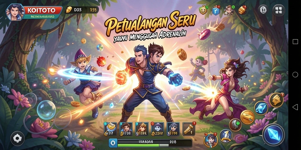 Screenshot gameplay KOITOTO menunjukkan petualangan yang mendebarkan dan visual yang menakjubkan.
