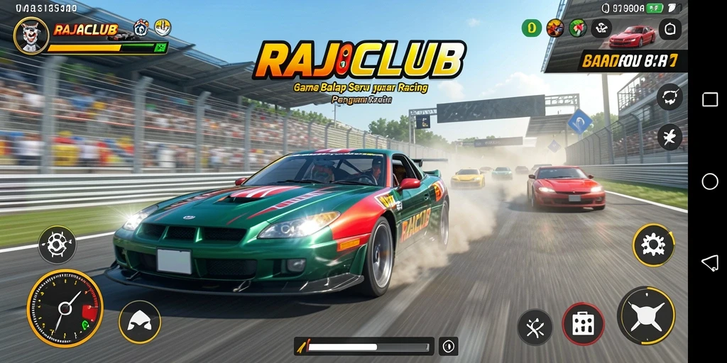 Tampilan seru dari gameplay balap di RAJACLUB.