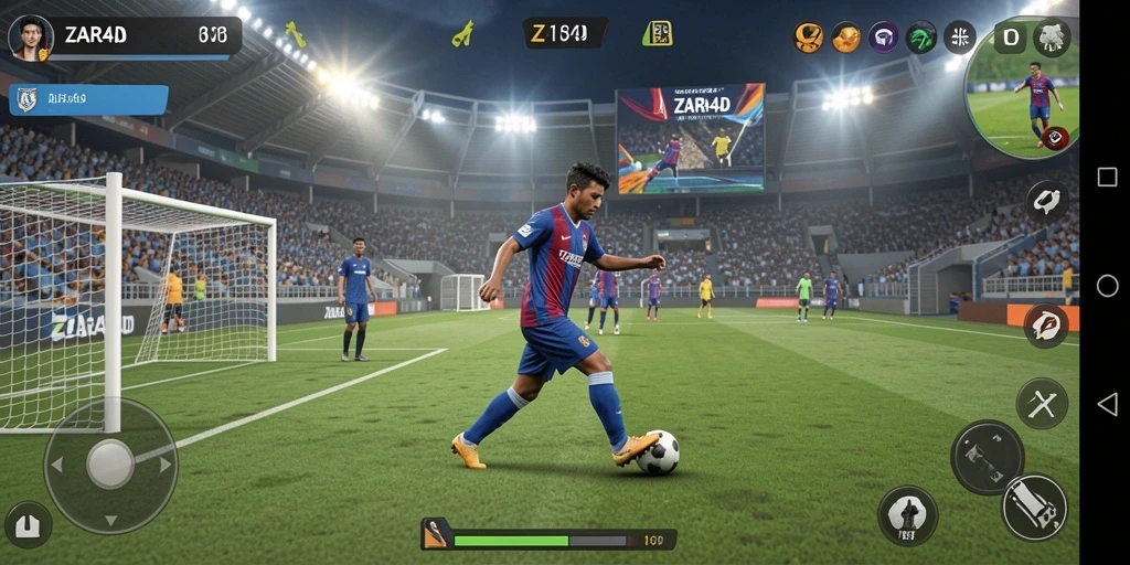 Tampilan gameplay ZARA4D yang seru dan realistis dalam pertandingan sepak bola.